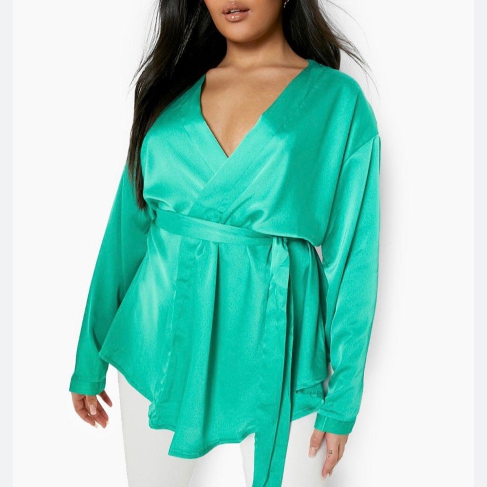 Plus satin wrap top
